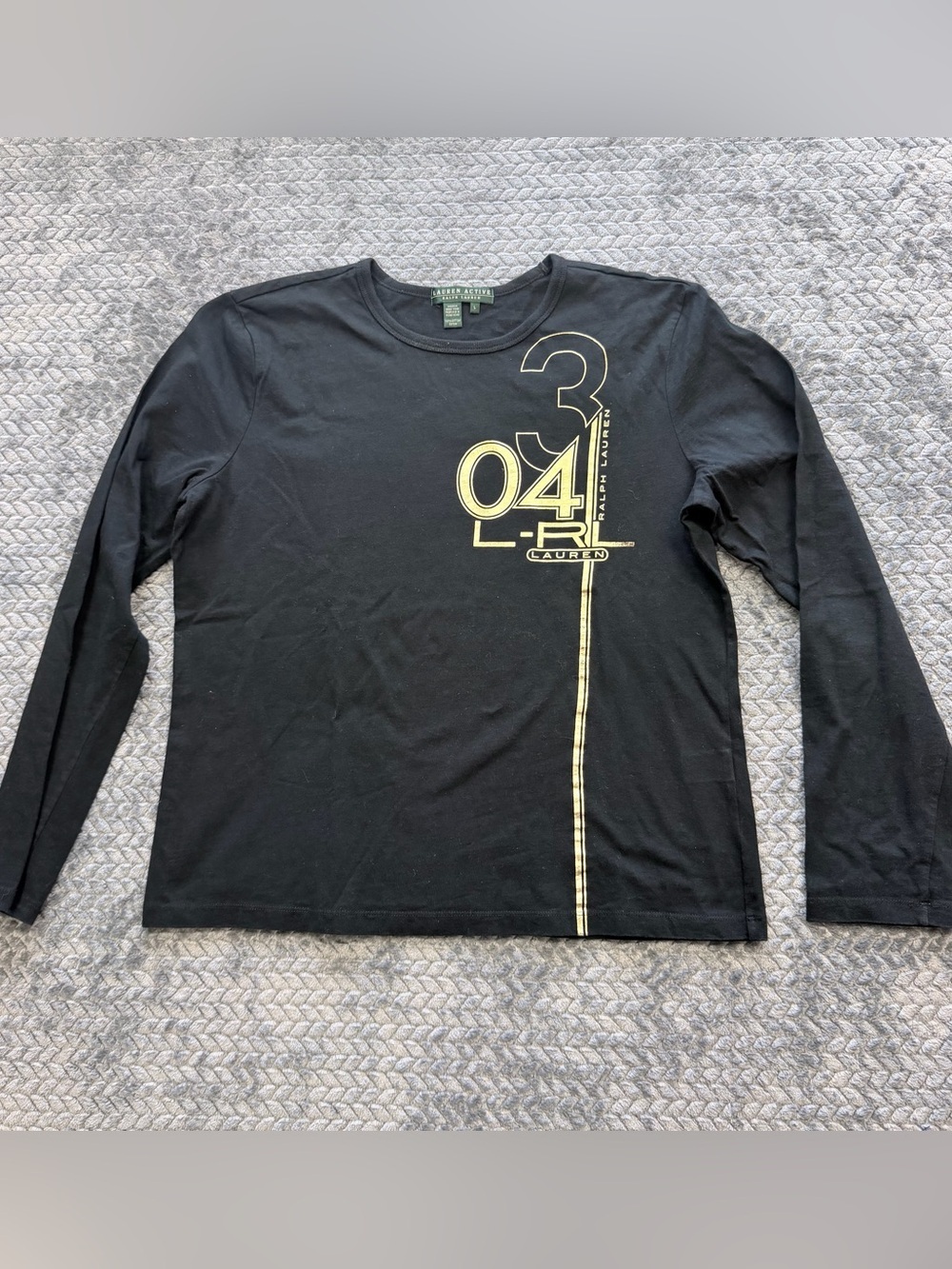 Lauren Active Ralph Lauren Black Graphic Long Sleeve Tee Size Large